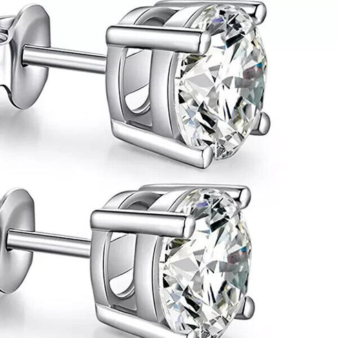 Brilliant Cut 18K White Gold Plated Cubic Zirconia Men Women Solitaire Earrings